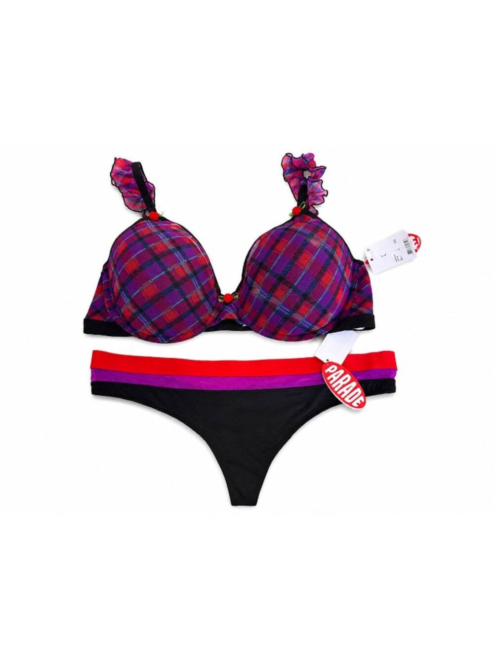 Parade Silky Mesh Flutter Strap T-Shirt Bra & Thong Large 36 C 36D NEW